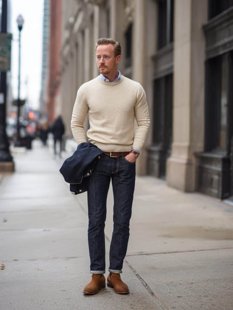 handsome_man_over_35_Oxford_Shirt__Lightweight_Sweater