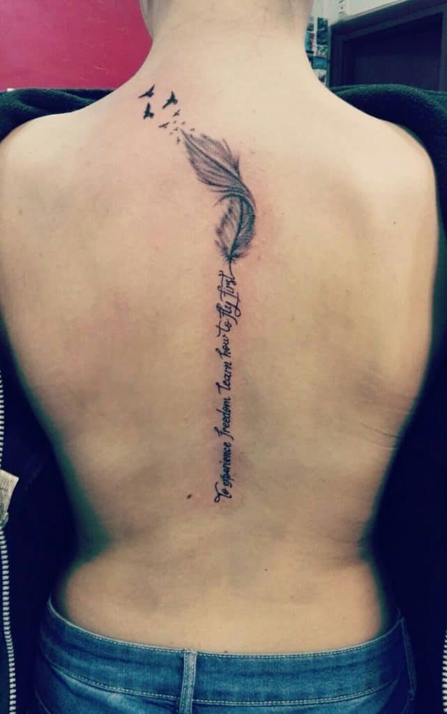 feather spine tattoos for women