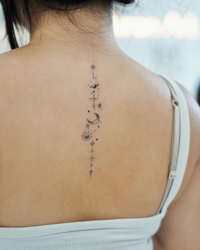 constellation spine tattoo for women