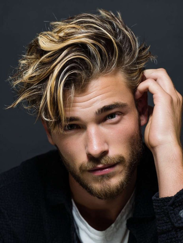 man with Blonde Highlights on Dark Hair